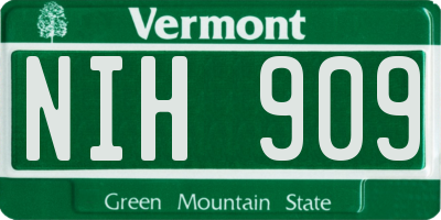 VT license plate NIH909