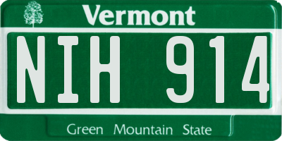 VT license plate NIH914