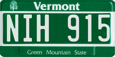 VT license plate NIH915
