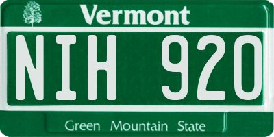 VT license plate NIH920