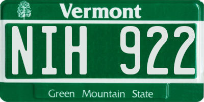VT license plate NIH922