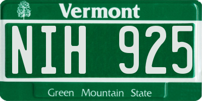 VT license plate NIH925