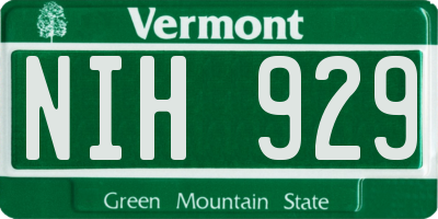 VT license plate NIH929