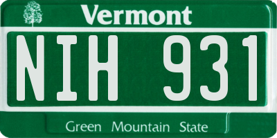 VT license plate NIH931
