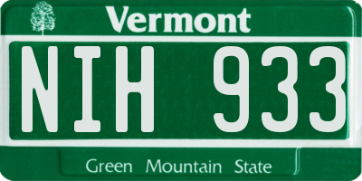 VT license plate NIH933