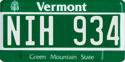 VT license plate NIH934