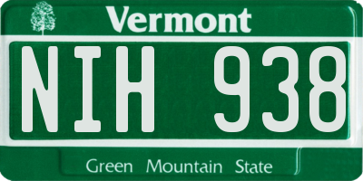 VT license plate NIH938