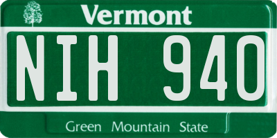 VT license plate NIH940