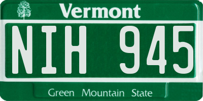 VT license plate NIH945