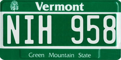 VT license plate NIH958