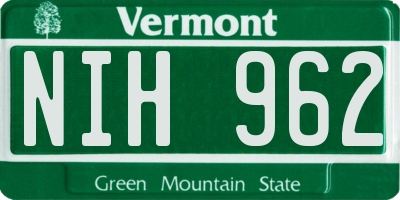 VT license plate NIH962