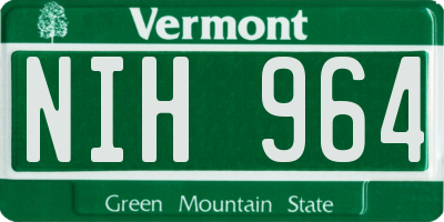 VT license plate NIH964