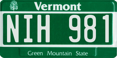 VT license plate NIH981