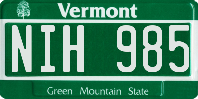 VT license plate NIH985