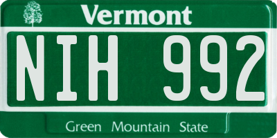 VT license plate NIH992