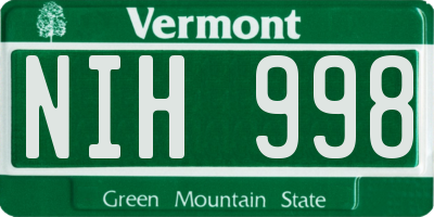 VT license plate NIH998