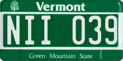 VT license plate NII039