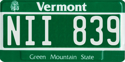 VT license plate NII839