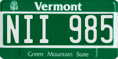 VT license plate NII985