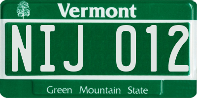 VT license plate NIJ012