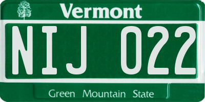 VT license plate NIJ022