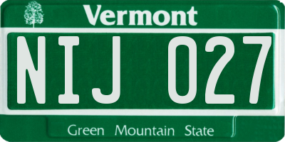 VT license plate NIJ027