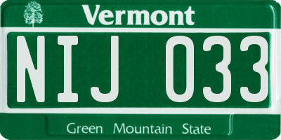 VT license plate NIJ033