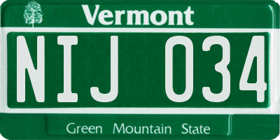 VT license plate NIJ034
