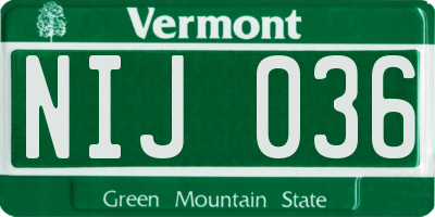 VT license plate NIJ036