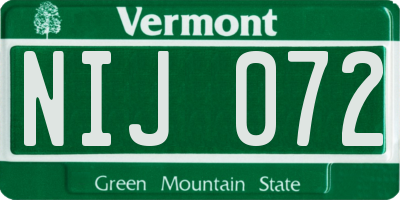 VT license plate NIJ072