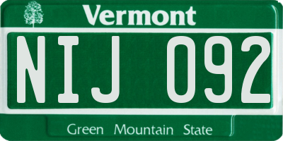 VT license plate NIJ092