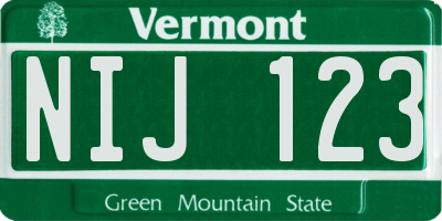 VT license plate NIJ123