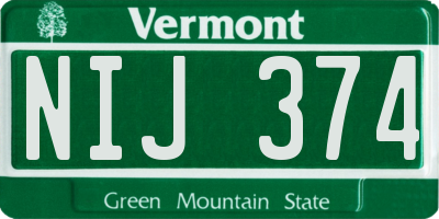 VT license plate NIJ374