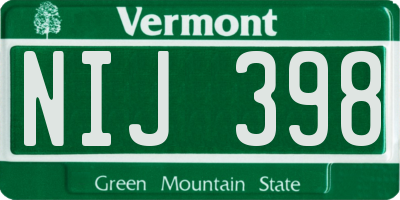 VT license plate NIJ398