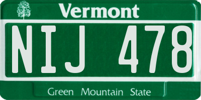 VT license plate NIJ478