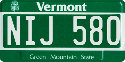 VT license plate NIJ580