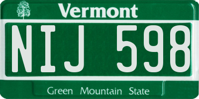 VT license plate NIJ598