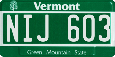 VT license plate NIJ603