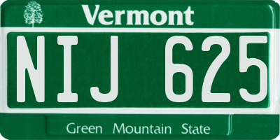 VT license plate NIJ625