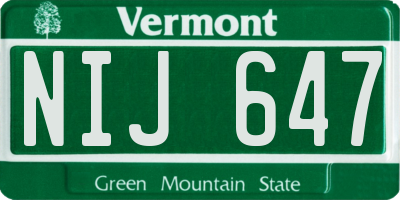 VT license plate NIJ647
