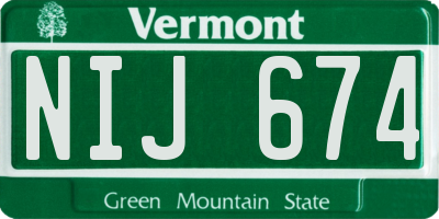 VT license plate NIJ674