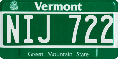 VT license plate NIJ722