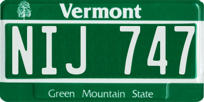 VT license plate NIJ747