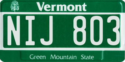 VT license plate NIJ803