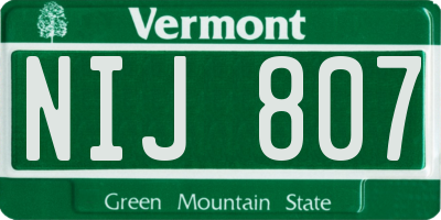 VT license plate NIJ807