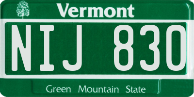 VT license plate NIJ830
