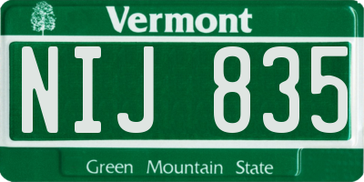 VT license plate NIJ835