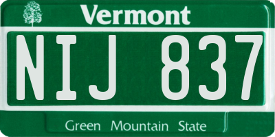 VT license plate NIJ837