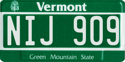 VT license plate NIJ909