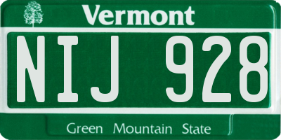 VT license plate NIJ928